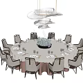Elegant Modern Round Dining Table Set With Multiple Chairs And Centerpiece Decor 3d model