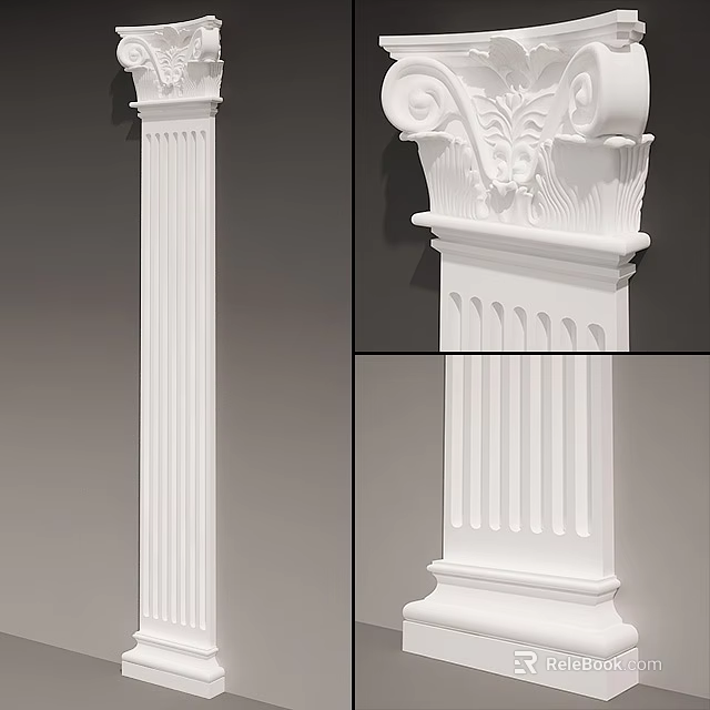 Classical Roman Column With White Fluted Design And Ornate Decorative Capital For Architecture 3d model 