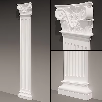 Classical Roman Column With White Fluted Design And Ornate Decorative Capital For Architecture 3d model