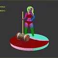 3D Harley Quinn Character Model With Red Black Costume Hammer And Checkered Base