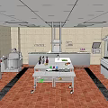 Commercial Kitchen Interior With Stainless Steel Appliances Central Food Cart Tile Flooring And Bright Lights