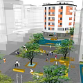 Vanke Village Multi Story Residential Building With White Orange Exterior And Green Trees