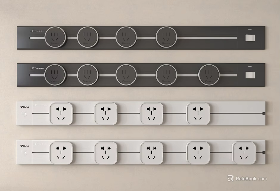 Multi Plug Power Strips With Multiple Outlets In Black And White Designs 3d model 