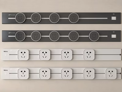 Multi Plug Power Strips With Multiple Outlets In Black And White Designs 3d model