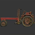 Vintage Red Tractor With Mechanical Frame And Large Wheels On Dark Background 3d model