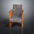 Vintage Wooden Chair With Gray Fabric Seat And Backrest Solid Wood Arms And Legs Design