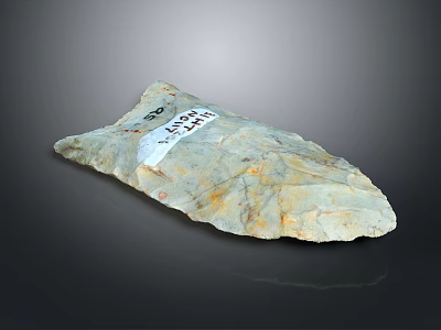 Ancient Handcrafted Stone Wood Spearhead Tool With Handwritten Label And Natural Texture 3d model