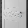Modern White Hinged Door Featuring Decorative Carved Panel On Dark Wall 3d model
