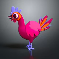 Vibrant Cartoon Game Movie Character With Pink Body Blue Comb Colorful Tail And Big Eyes