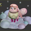 Adorable Pink Fluffy Character With Big Eyes Standing On Cloud Base Surrounded By Snowflakes