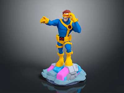 Game Movie Character With Blue Yellow Costume Red Hair Standing Pose Colorful Base 3D Sculpture 3d model