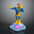 Game Movie Character With Blue Yellow Costume Red Hair Standing Pose Colorful Base 3D Sculpture