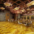 Traditional SPA Sauna Relaxation Area With Wooden Flooring Cherry Blossom Decor And Pendant Lights