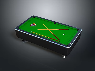 Premium Billiard Table With Green Felt Surface Black Frame Cue Sticks And Balls 3d model
