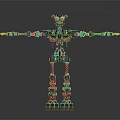 Detailed Mechanical Robot Character Featuring Large Eyes Outstretched Limbs Metal Gears And Chains