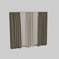 Layered Curtains With Textured Brown Panels And Sheer White Liners For Window Light Filtering