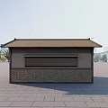 Outdoor Wooden Kiosk Style Milk Tea Shop With Plaza Palm Trees And City Skyline