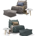 Comfy Gray And Green Lazy Sofa With Ottoman Blanket And Side Table 3d model