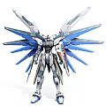 Detailed Mechanical Robot Model With Blue White Wings And Armor Design