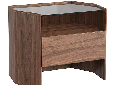 Walnut Wood Modern Drawer Chest With Glass Top And Single Drawer Storage 3d model