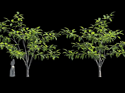 Green Trees With Small Statue And Lush Foliage In Outdoor Scene 3d model