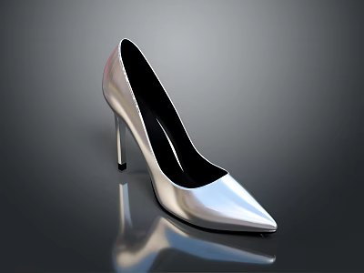 Elegant Silver High Heels Featuring Pointed Toe Shiny Stiletto Heel And Glossy Design 3d model