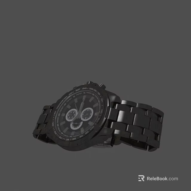 Black Watch with Metal Strap and Multifunctional Dial in Sporty Design 3d model 