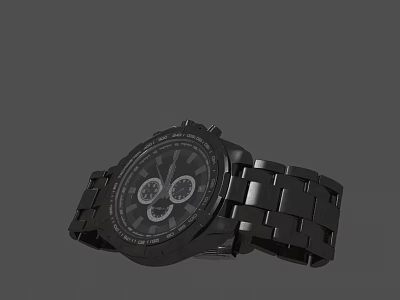 Black Watch with Metal Strap and Multifunctional Dial in Sporty Design 3d model