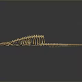Golden Prehistoric Reptile Skeleton with Detailed Anatomical Structure