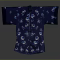 Women's Traditional Blue Kimono With White Floral Patterns And Elegant Design