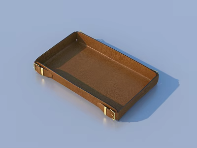 Brown Leather Rectangular Tray With Metal Clasps For Home Use 3d model