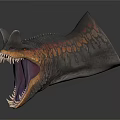 Fierce Dinosaur Head With Open Mouth Sharp Teeth Horn And Textured Skin