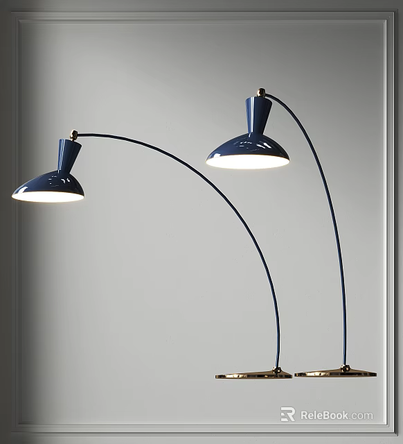 Stylish Blue Arched Floor Lamps With Metal Bases Illuminated Design 3d model 