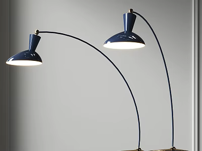 Stylish Blue Arched Floor Lamps With Metal Bases Illuminated Design 3d model
