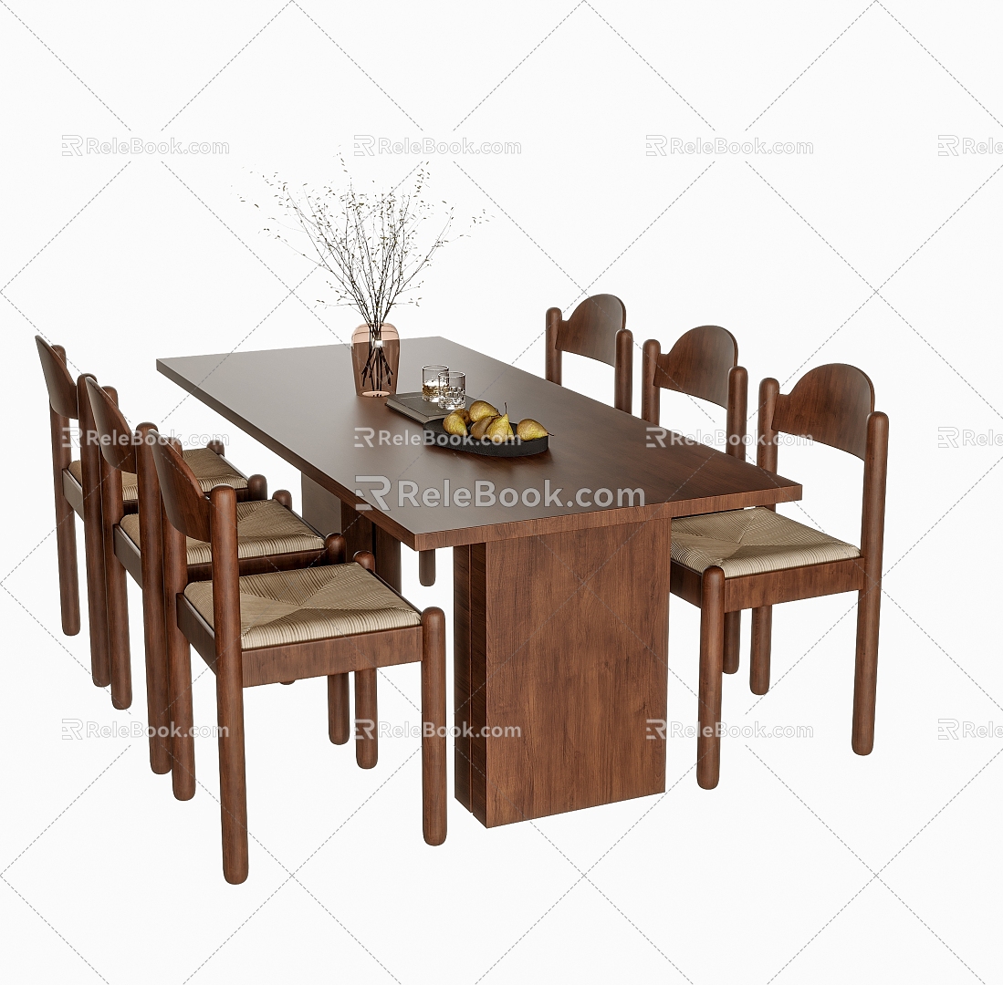 Middle Ancient Style Dining Table and Chair Combination Dining Table and Chair 3d model