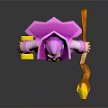 3D Cartoon Purple Wizard In Pink Robe Holding Yellow Book And Golden Scroll