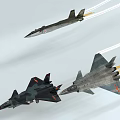 Multiple Fighter Jets Flying In Formation With Afterburner Trails And Military Markings