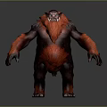 3D Mythical Monster Character Model With Orange Dark Brown Fur Sharp Fangs And Muscular Body