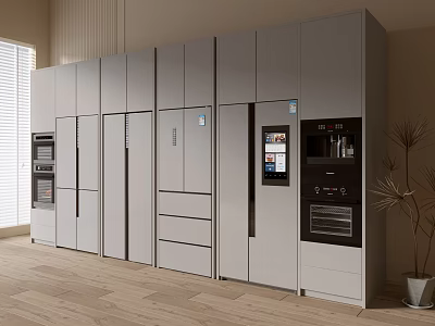Modern Kitchen With Built in Refrigerator Freezer And Sleek Cabinetry Design 3d model