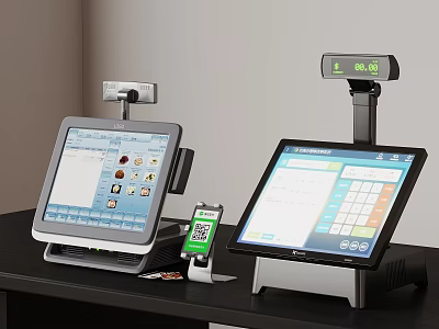 Modern POS System With Dual Touchscreen Terminals And Mobile Payment Interface 3d model