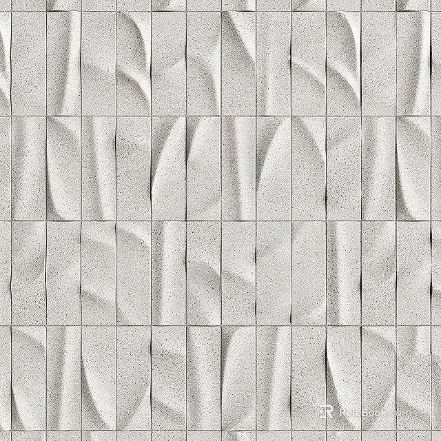 Textured White Tile Background Wall With 3D Wavy Patterns For Interior Decor 3d model 