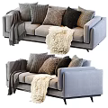 Light Gray Three Seater Sofa With Multiple Cushions And Soft Throw Blankets 3d model