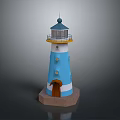 Lighthouse Shaped Decorative Furniture With Blue White Yellow Accents And Brown Door