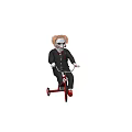 Creepy White Faced Doll Riding Red Tricycle In Black Suit Red Bowtie
