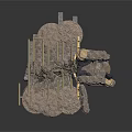 Detailed 3D Model Scene Components Featuring Stone Walls Wooden Beams And Ruins Structure