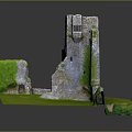 Ancient Castle Ruins Architecture With Moss Covered Stone Walls And Green Grass Field