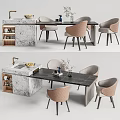 Elegant Modern Dining Table Set With Marble Countertop And Upholstered Chairs 3d model