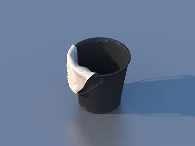 Black Household Bucket With White Cloth For Daily Cleaning Use 3d model