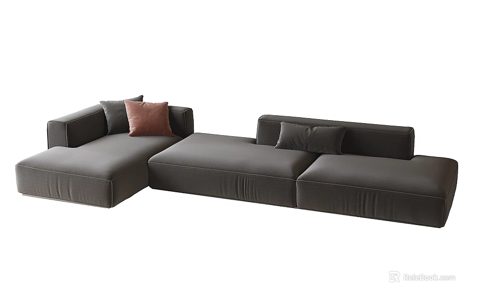 Modern Style L shaped Sectional Sofa with Gray Fabric and Soft Cushions for Living Room 3d model 