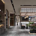 Modern Restaurant Interior With Wooden Decor Green Plants And Hanging Lights